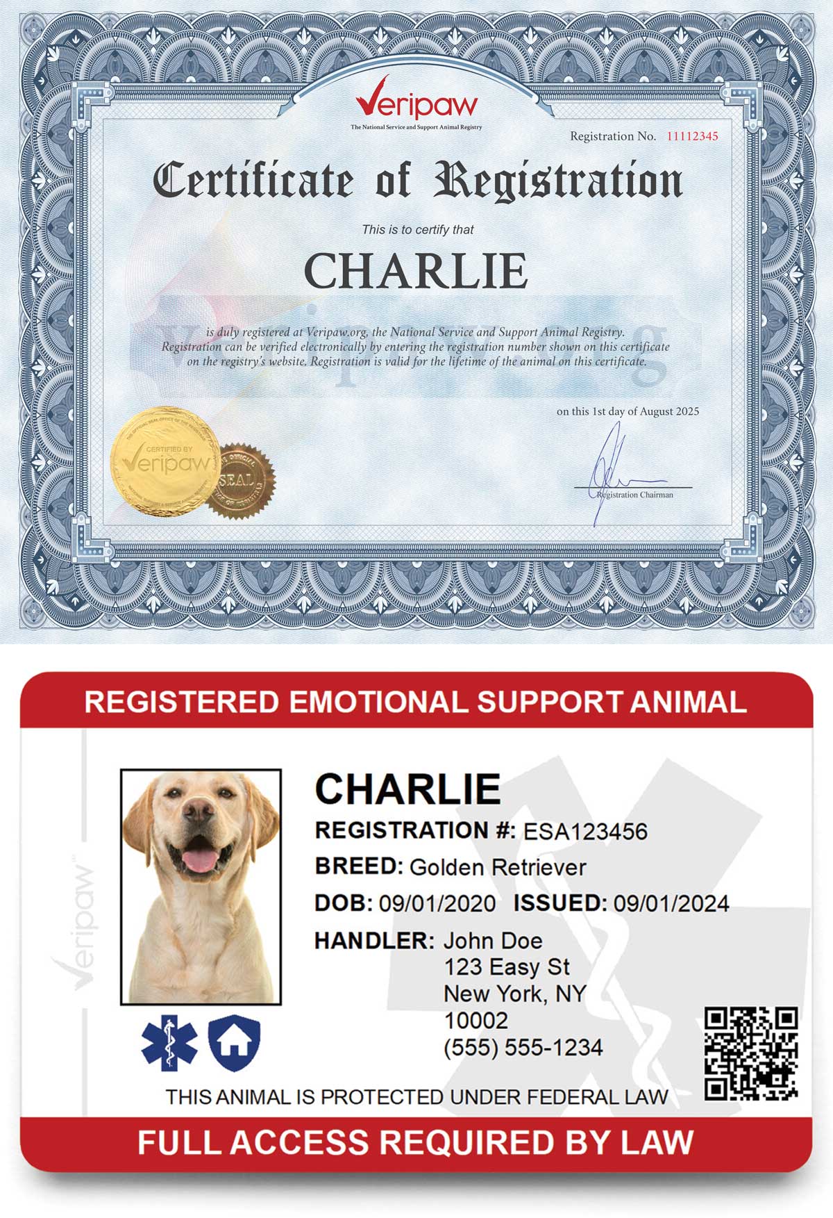 emotional support animal registration ID card and certificate