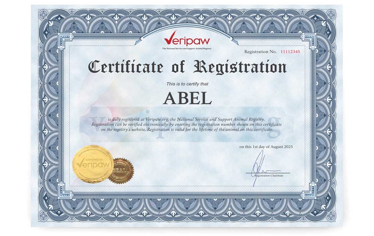 service animal certificate of registration